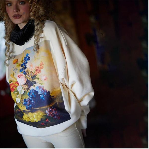 

casual round collar long sleeves sweatshirts women warm winter fall loose jumper wear female fashion print pullover femme, Black