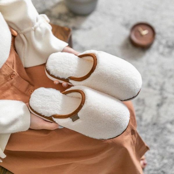 

new plush slippers winter solid color men women indoor soft insole slip footwear house shoes warm couples male female slides #si9m, Black