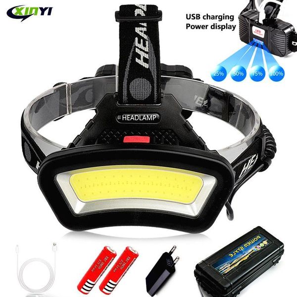 

headlamps 8000lm usb rechargeable led headlight 200m long lighting distance wide angle cob head lamp lantern for hike outdoor use 2*186501