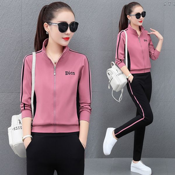 

мода спортивной осени 2020 новый постоянный воротник свитера sweaterlong рукав свитера женский корейский свободный ход два кусок набор zrwat, Gray