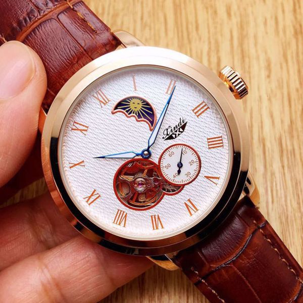 

automatic sun star fashion new moon flywheel mechanical men's watch 20211hod, Slivery;brown