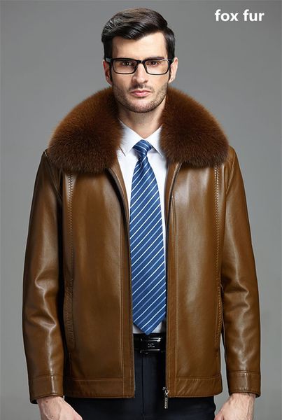 

2021 new real goal fox-skin black leather jackets man quilted winter jacket of men raincoats plus size 5xl shelter wxf572 d1ec, Black;brown