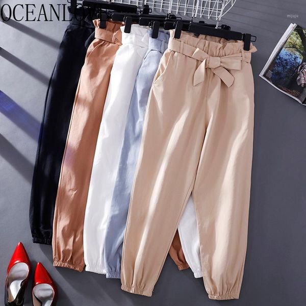 

oceanlove bow 2020 spring autumn pants women pleated ankle-length trousers bf style fashion pantalon femme loose casual 134621, Black;white