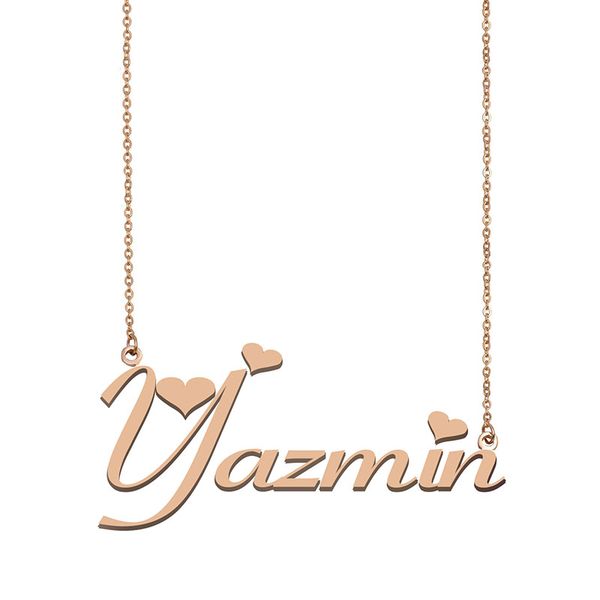 

yazmin name necklace custom nameplate pendant for women girls birthday gift kids friends jewelry 18k gold plated stainless steel, Silver
