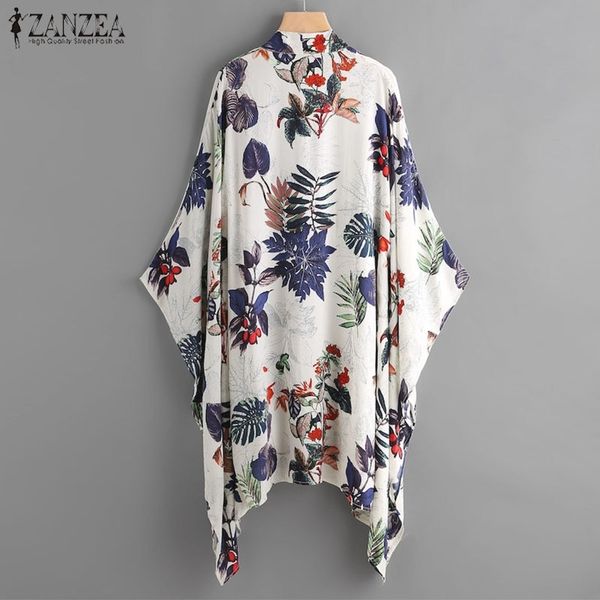 

summer women print sleeve cardigan zanzea female blouse casual cover up shirts beach kimono blusas plus size y200622, White
