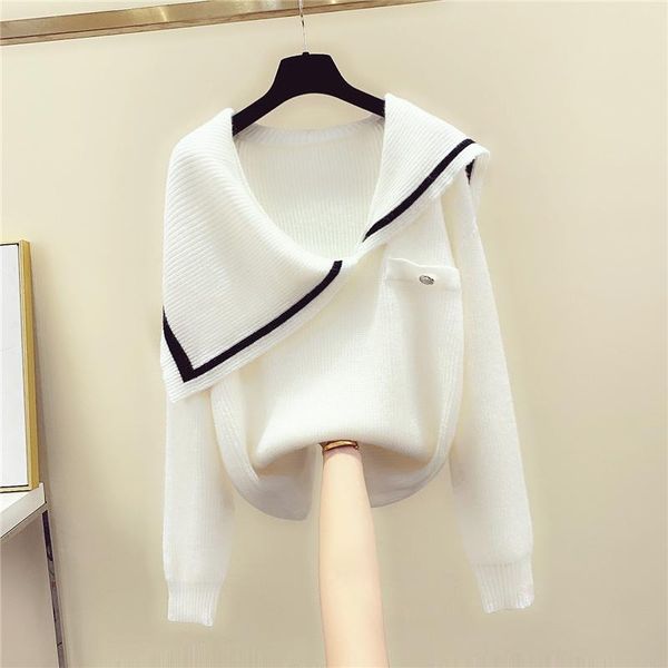 

women's sweaters irregular solid pullovers loose full sweater women 2021 autumn and winter, White;black