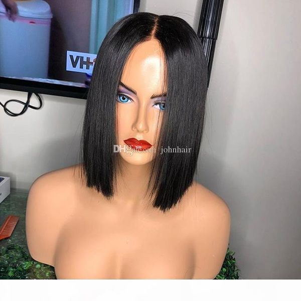 

9a light yaki short human hair bob wigs with baby hair pre plucked brazilian virgin bob lace front wigs for black women, Black;brown