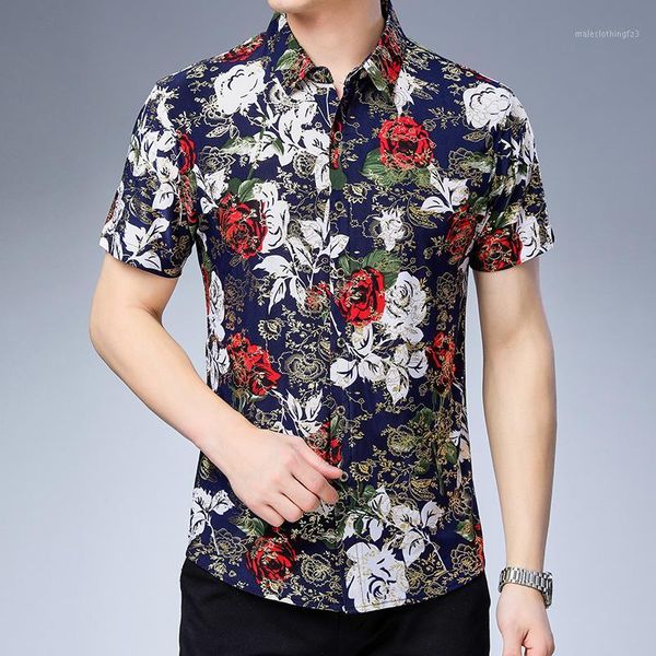 

men's casual shirts arrival summer male floral shirt mens fashion printing clothes short sleeve dress shirt1, White;black