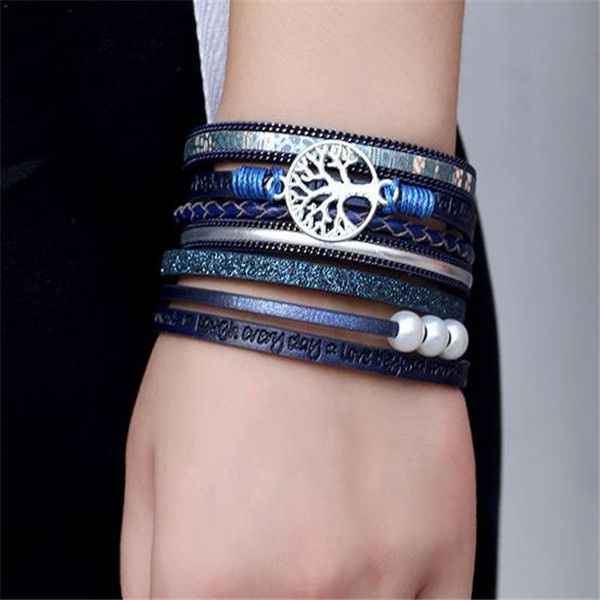 

2020 new bracelet ladies fashion hollow life tree embossed letters pearl bracelet pendant handmade bracelet za, Golden;silver