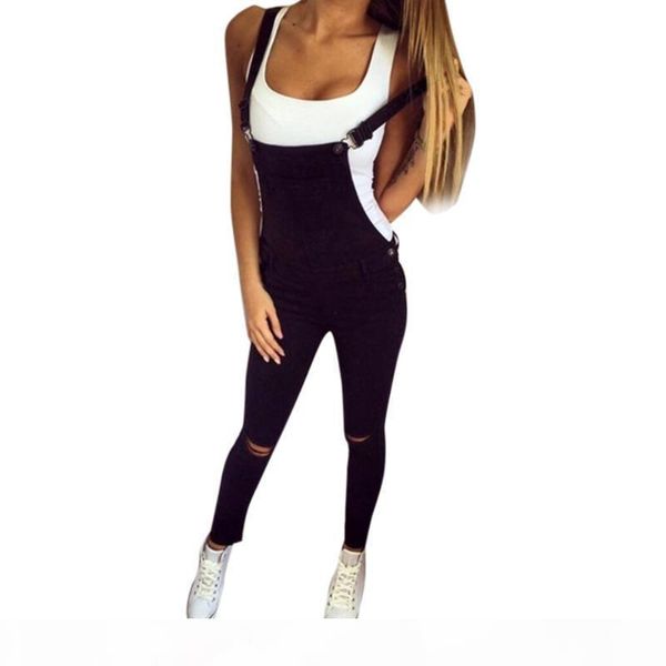 

new style jumpsuit women denim bib hole overalls vintage brief office wear jeans daily casual brief overalls trousers, Black;white