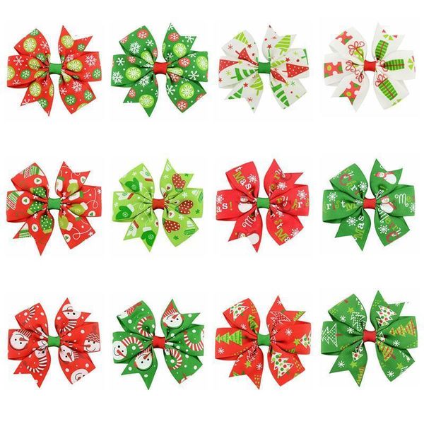 

factoryf5naribbon clips christmas grosgrain baby bows bow with clip snow girls pinwheel hairpins xmas hair pin accessori