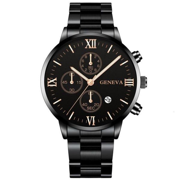 

men's steel steel stainless band watch three eye calendar quartz alloy watch, Slivery;brown