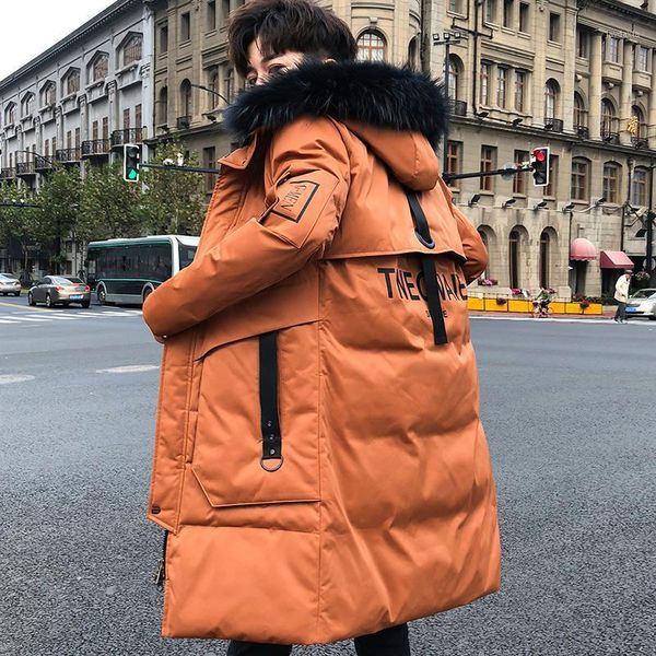 

delivery 2020 new men winter letter printing jacket thick warm parka big fur collar hooded male winter coats1, Black