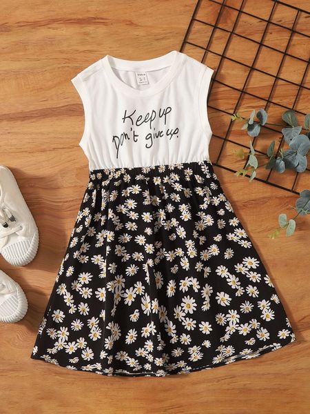 

toddler girls slogan & floral print dress she, Red;yellow