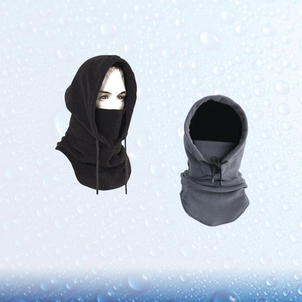 

2 pcs fleece hat warm anti-cold face mask headgear neck warmer for hiking, Black