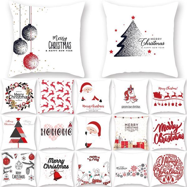 

red christmas tree deer santa claus alphabet pattern 45*45cm polyester cushion cover decorative sofa home car pillowcover 40988