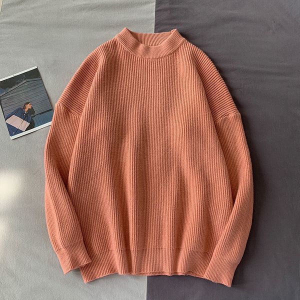 

2021 new 15 solid color casual oversize o-neck men's winter warm sweater korean women pullovers 8pqp, White;black