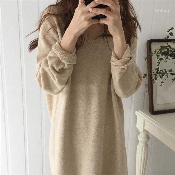 

fall winter dress long sweater knitted loose dress elegant vintage long sleeve straight one piece dresses bodycon robe vestidos1, Black;gray