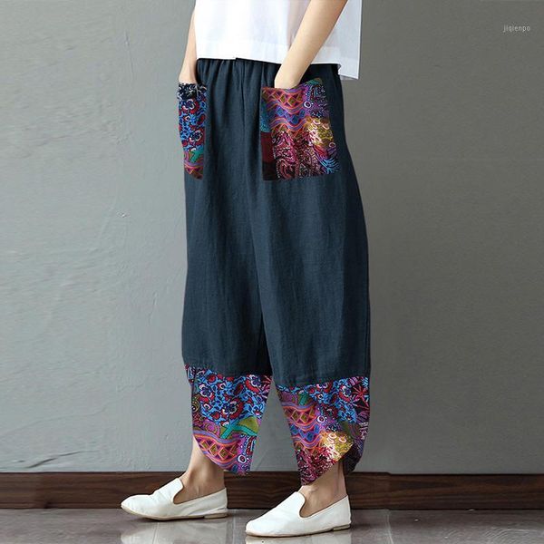 

women's pants & capris zanzea women vintage floral printed harem summer trousers elastic waist wide leg casual loose patchwork pantalon, Black;white