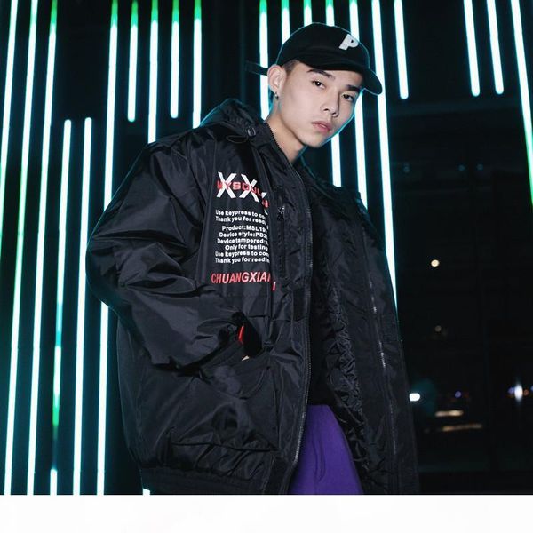 

2019 streetwear hip hop jacket parkas men tactics cargo jacket windbreaker harajuku puffer coat warm hooded outwear new hz476, Black
