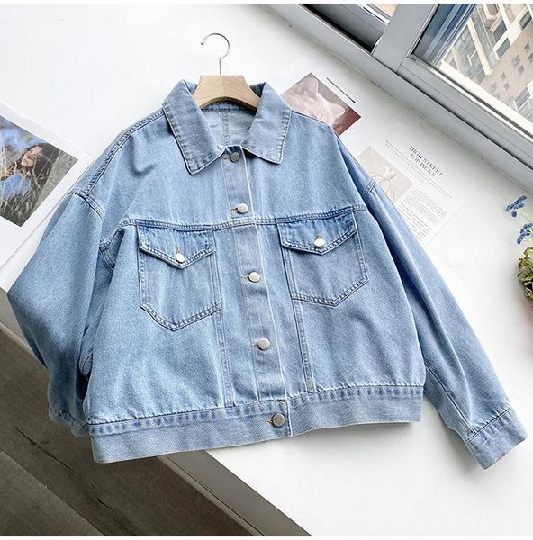 

denim jacket women's fashion simple design leads the trend women's jacket loose fit bat sleeve washed denim, Black;brown