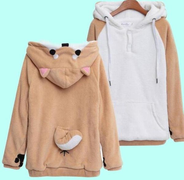 

doge kawaii lovely velvet long-sleeved women's hoodies, Black