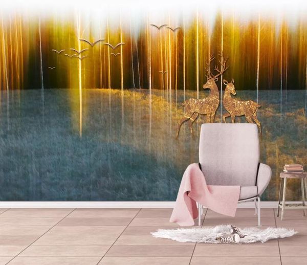 

3d wallpaper murals custom for living room bedroom kitchen home decor european golden woods bird elk background wall