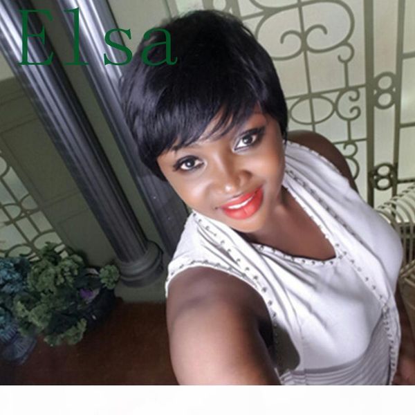 

short full lace human cut hair wigs with bangs virgin indian glueless human short hair lace front wig for black women, Black;brown