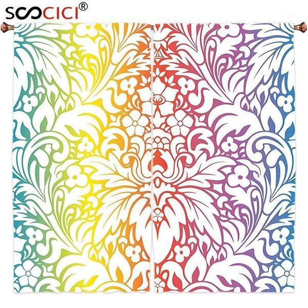 

window curtains treatments 2 panels,floral colorful artistic ornamental damask flowers pattern abstract swirly design artwork1