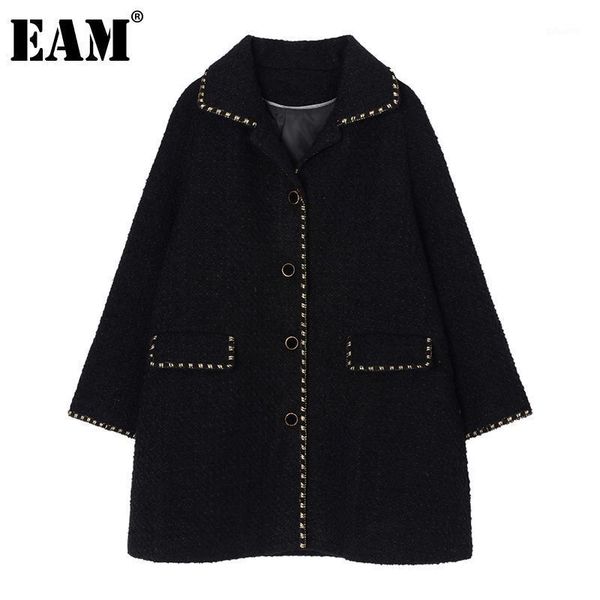 

eam] loose fit black split big size long woolen coat parkas new lapel long sleeve women fashion tide autumn winter 2020 1da3761