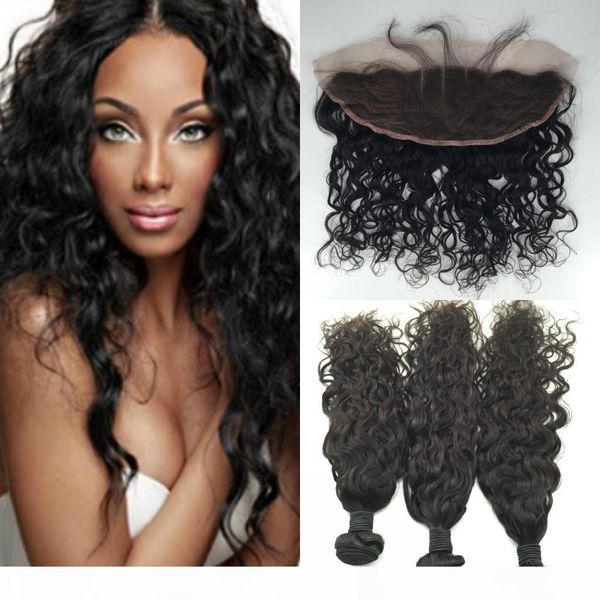 

tyle 13x4 full frontal lace closures and hair peruvian lace frontal human lace front with 3 bundles hair, Black