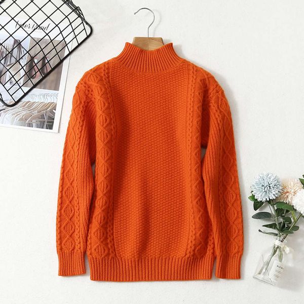 

half high neck foreign sle thick pullover sweater zhongda children's 100% wool autumn and winter solid color base coat, Blue