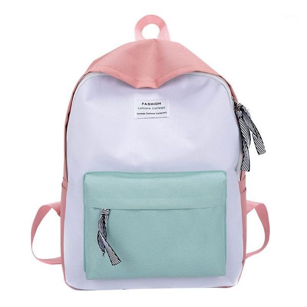 

fashion leisure college korean nylon patchwork backpack couple travel hiking bag block backpack collection luminous bag1
