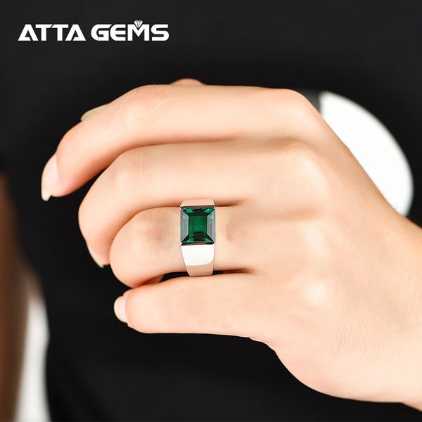 

sterling ring 925 silver jewelry 4.8 carats in square 10mm created emerald green color with for men q1219, Golden;silver