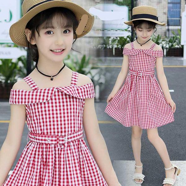 

girl dress summer sleeveless children clothes princess kids dresses for girls casual wear dress plaid 110 120 130 140 150 1601, Red;yellow