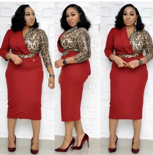

casual dresses women dress v-neck three quarter leopard print stitching slim mid-calf length office lady bodycon midi 53#, Black;gray