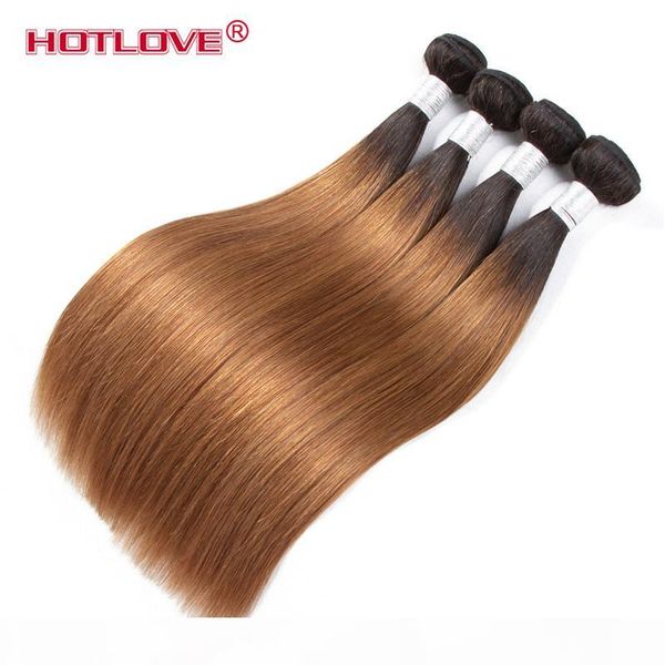 

4 bundle бразильский straight плетение ombre t1b волос 30 dark roots brown конец не линять нет клубок non remy ombre человеческих волос, Black