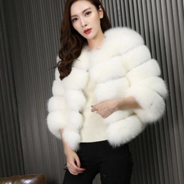 

women's fur & faux plus size 2021 winter fashion pink coat elegant women thick warm outerwear fake jacket chaquetas mujer dt019, Black
