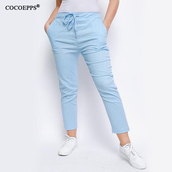 

cocoepps 2020 women fashion summer pockets plus size trousers solid pencil for women spring large size slim casual pants -6xl1, Black;white