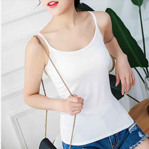 

summer womens wild fashion slim solid color breathable round neck stretch simple sleeveless vest strap anti breaking shirt, White