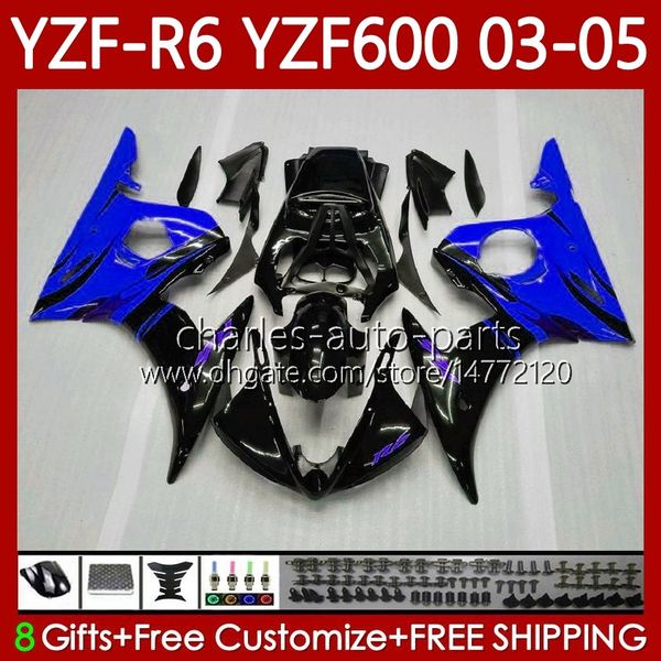 Motorradverkleidungen für Yamaha YZF-R6 YZF600 YZF R 6 600 CC YZFR6 03 04 05 Karosserie 95NO.121 YZF R6 600CC 2003 2004 2005 Cowling Blue Flames YZF-600 03-05 OEM Body Kit