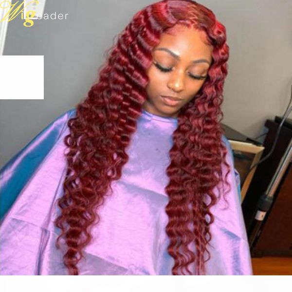 

wigleader red glueless lace front wigs preplucked 13x6 lace frontal wigs deep wave human hair wigs with baby hair, Black