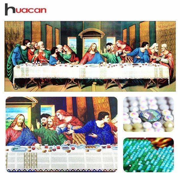 Huacan, forma especial, diamante bordado pintura, Última ceia, religiosa, 5d mosaico de diamante, ponto cruz, feriado, presente, decoração de parede 201202