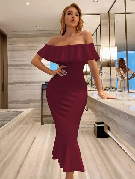 

sxy bardot ruffle trim mermaid dress q5xw#, Black;gray