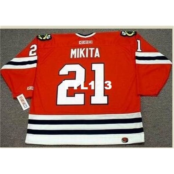 

421s #21 stan mikita chicago blackhawks 1975 ccm retro home hockey jersey or custom any name or number retro jersey, Black