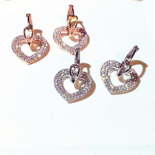 

dangle & chandelier est rose gold color sparking zircon heart earring for women jewelry gift wedding engagement drop wholesale, Silver