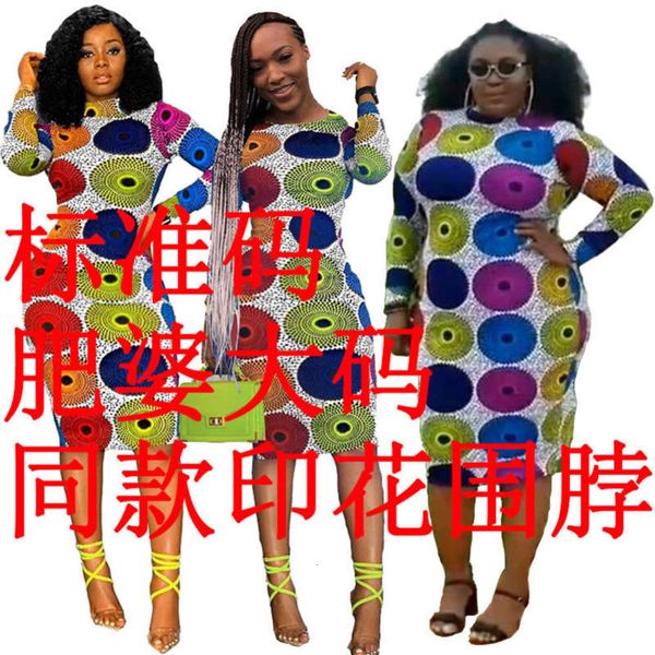

women's circle m016 color national printing style tight medium length comfortable dress, Black;gray