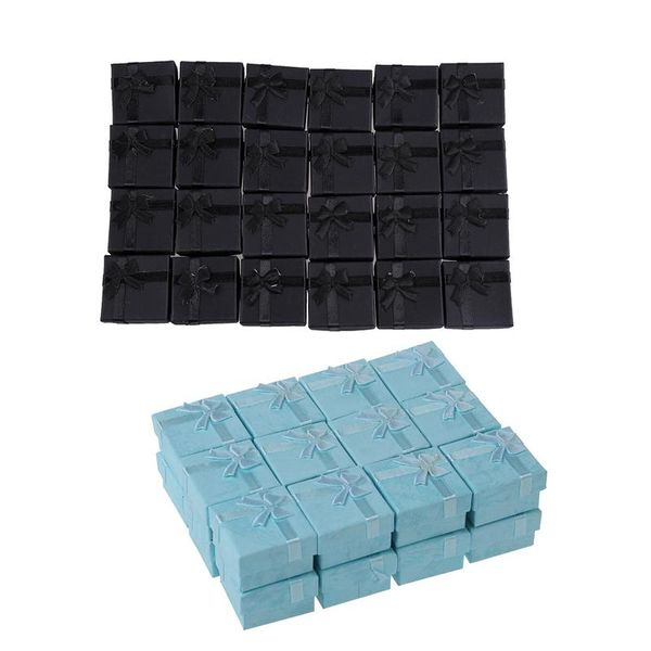 

48 pcs ring earring jewelry display gift box bowknot square case black & sky blue, Pink;blue