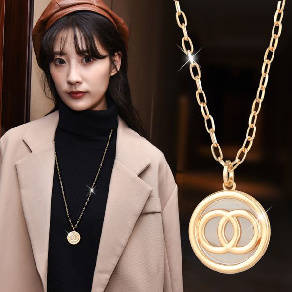 

малые духи ожерелья женщины двойников c свитер цепь длинного универсальной простой высокого класса атмосферной одежды аксессуары подвеска, Silver