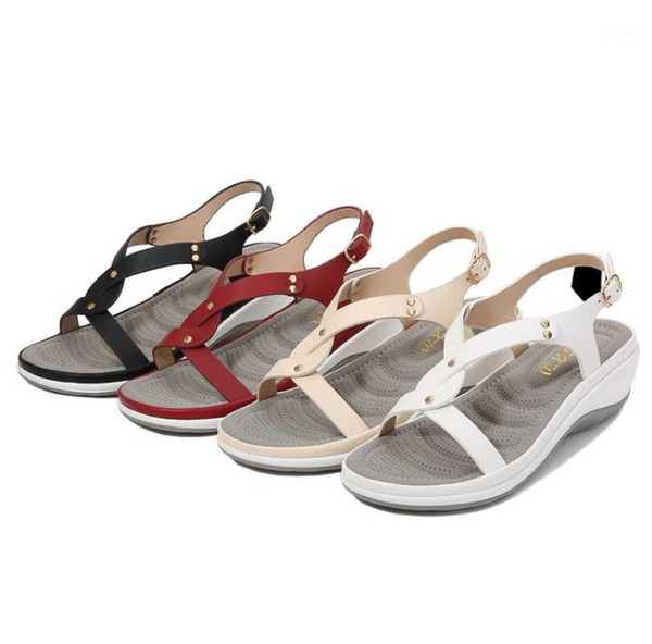 

new slope heel casual sandals solid round head beach women's sandals buckle middle heel women's shoes soft comfortable1, Black